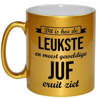 Bellatio Decorations Leukste en meest geweldige juf cadeau mok / beker goudglanzend 330 ml - feest mokken Goudkleurig