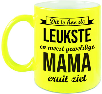 Bellatio Decorations Leukste en meest geweldige mama cadeau koffiemok / theebeker neon geel 330 ml - feest mokken