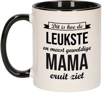 Bellatio Decorations Leukste en meest geweldige mama cadeau koffiemok / theebeker wit en zwart 300 ml - feest mokken