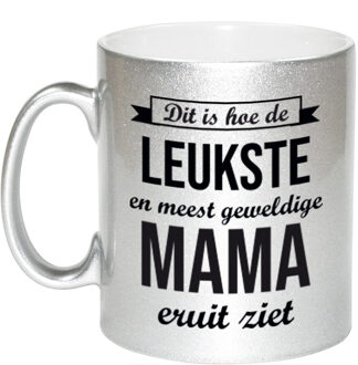 Bellatio Decorations Leukste en meest geweldige mama cadeau mok / beker zilverglanzend 330 ml - feest mokken Zilverkleurig