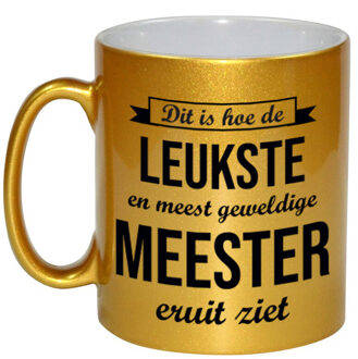 Bellatio Decorations Leukste en meest geweldige meester cadeau mok / beker goudglanzend 330 ml - feest mokken Goudkleurig