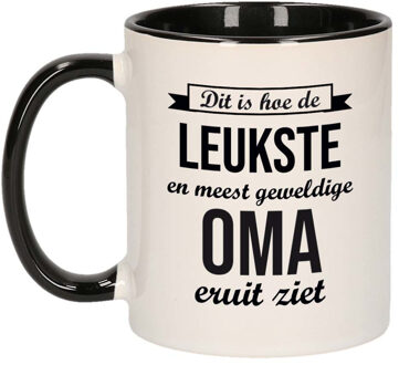 Bellatio Decorations Leukste en meest geweldige oma cadeau koffiemok / theebeker wit met zwart 300 ml - feest mokken