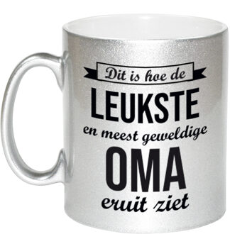 Bellatio Decorations Leukste en meest geweldige oma cadeau mok / beker zilverglanzend 330 ml - feest mokken Zilverkleurig