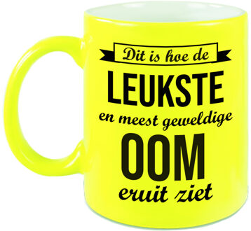 Bellatio Decorations Leukste en meest geweldige oom cadeau koffiemok / theebeker neon geel 330 ml - feest mokken