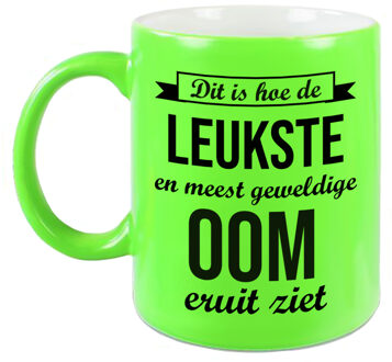 Bellatio Decorations Leukste en meest geweldige oom cadeau koffiemok / theebeker neon groen 330 ml - feest mokken