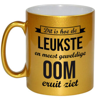 Bellatio Decorations Leukste en meest geweldige oom cadeau mok / beker goudglanzend 330 ml - feest mokken Goudkleurig