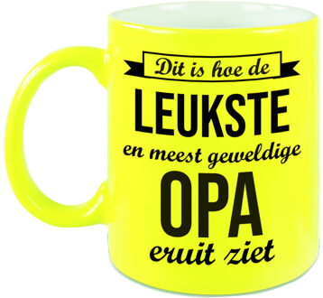 Bellatio Decorations Leukste en meest geweldige opa cadeau koffiemok / theebeker neon geel 330 ml - feest mokken