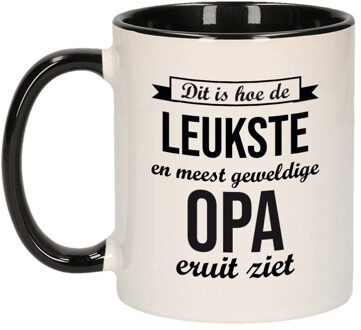 Bellatio Decorations Leukste en meest geweldige opa cadeau koffiemok / theebeker wit met zwart 300 ml - feest mokken