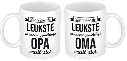 Bellatio Decorations Leukste en meest geweldige Opa en Oma mok - Cadeau beker set voor Opa en Oma
