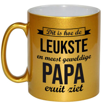 Bellatio Decorations Leukste en meest geweldige papa cadeau mok / beker goudglanzend 330 ml - feest mokken Goudkleurig