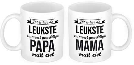 Bellatio Decorations Leukste en meest geweldige papa en mama mok - Vaderdag en moederdag cadeau - feest mokken Wit