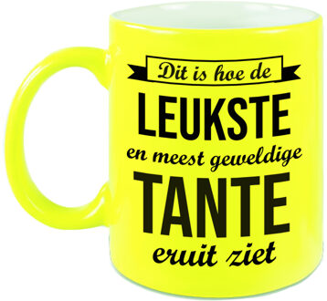 Bellatio Decorations Leukste en meest geweldige tante cadeau koffiemok / theebeker neon geel 330 ml - feest mokken