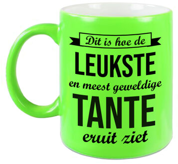 Bellatio Decorations Leukste en meest geweldige tante cadeau koffiemok / theebeker neon groen 330 ml