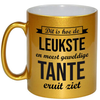 Bellatio Decorations Leukste en meest geweldige tante cadeau mok / beker goudglanzend 330 ml - feest mokken Goudkleurig