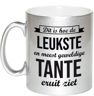 Bellatio Decorations Leukste en meest geweldige tante cadeau mok / beker zilverglanzend 330 ml - feest mokken Zilverkleurig