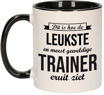 Bellatio Decorations Leukste en meest geweldige trainer cadeau koffiemok / theebeker wit en zwart 300 ml - feest mokken Multikleur