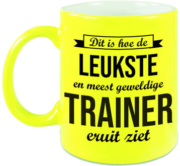 Bellatio Decorations Leukste en meest geweldige trainer cadeau mok / beker neon geel 330 ml - feest mokken