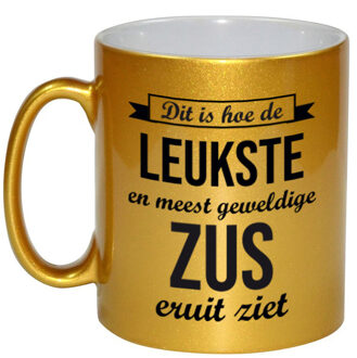 Bellatio Decorations Leukste en meest geweldige zus cadeau mok / beker goudglanzend 330 ml - feest mokken Goudkleurig