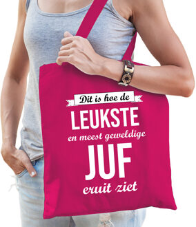 Bellatio Decorations Leukste juf kado tas voor verjaardag van een lerares roze dames - Feest Boodschappentassen