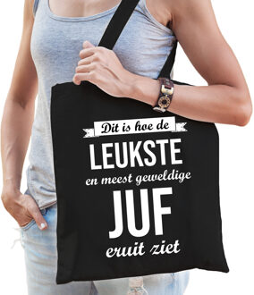 Bellatio Decorations Leukste juf kado tas voor verjaardag van een lerares zwart dames - Feest Boodschappentassen