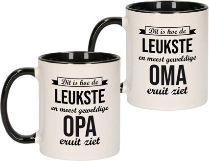 Bellatio Decorations Leukste opa/oma verjaardag cadeau mokken - zwart krijtbord - 300 ml - Keramiek - vaderdag/moederdag
