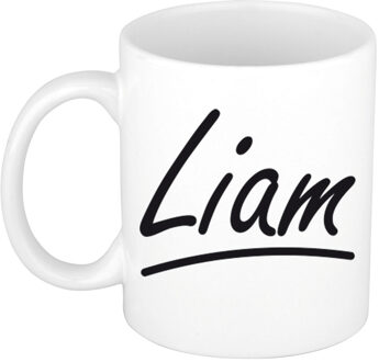 Bellatio Decorations Liam Naam koffiemok - beker - met sierlijke letters - wit - 300 ml - Cadeau - Heren