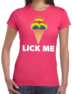 Bellatio Decorations Lick me gay pride t-shirt roze voor dames XL