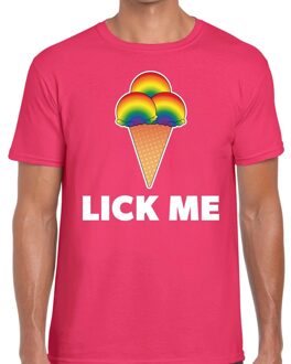 Bellatio Decorations Lick me gay pride t-shirt roze voor heren S