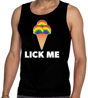 Bellatio Decorations Lick me gaypride tanktop/mouwloos shirt zwart heren