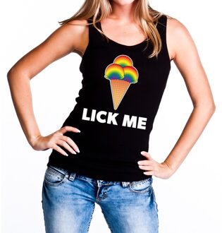 Bellatio Decorations Lick me gaypride tanktop/mouwloos shirt zwart voor dames L