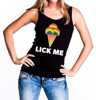 Bellatio Decorations Lick me gaypride - tanktop - mouwloos shirt - zwart - voor dames