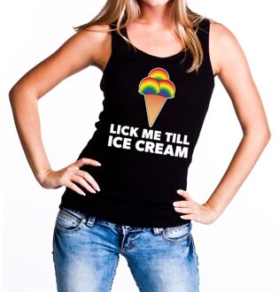 Bellatio Decorations Lick me till ice cream gaypride tanktop/mouwloos shirt zwart dam