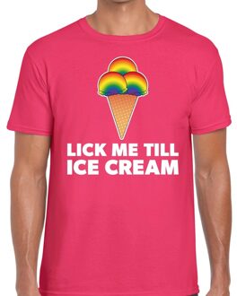 Bellatio Decorations Lick me till ice scream gay pride t-shirt roze voor heren