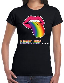 Bellatio Decorations Lick my...mond/tong regenboog gay pride t-shirt zwart voor dames 2XL