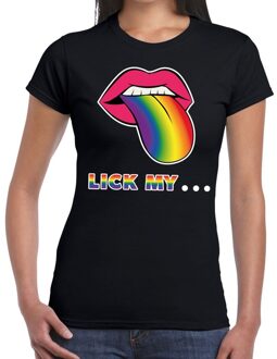 Bellatio Decorations Lick my...mond/tong regenboog gay pride t-shirt zwart voor dames