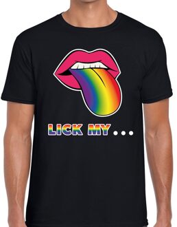 Bellatio Decorations Lick my...mond/tong regenboog gay pride t-shirt zwart voor heren 2XL