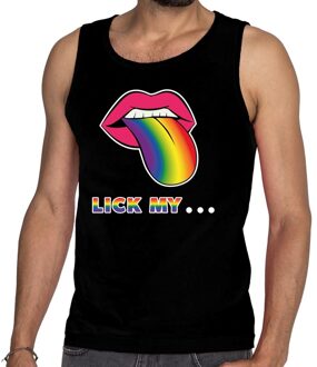 Bellatio Decorations Lick my...regenboog gay pride tanktop/mouwloos shirt zwart heren 2XL