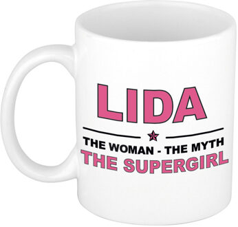 Bellatio Decorations Lida cadeau mok - Woman Myth Supergirl - naam koffiemok - 300 ml - collega - moederdag Oudroze