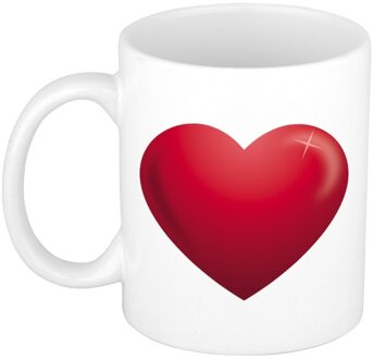 Bellatio Decorations Liefdes cadeau mok / beker met rood hartje 300 ml - feest mokken