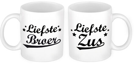 Bellatio Decorations Liefste broer en zus mok - Cadeau beker set voor Broer en Zus
