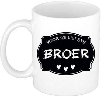 Bellatio Decorations Liefste broer verjaardag cadeau mok - zwart krijtbord - 300 ml - Keramiek - broer/zussen dag - fees