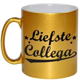 Bellatio Decorations Liefste collega cadeau gouden mok / beker sterren 330 ml - feest mokken Goudkleurig