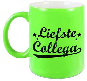 Bellatio Decorations Liefste collega cadeau mok / beker sterren neon groen 330 ml