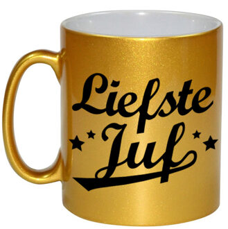 Bellatio Decorations Liefste juf bedankt gouden mok / beker 330 ml - feest mokken Goudkleurig