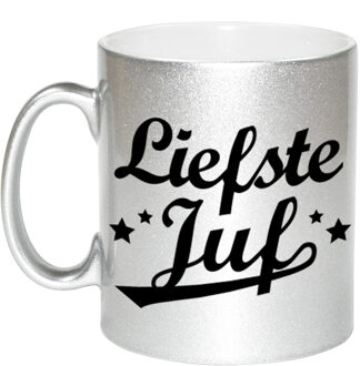 Bellatio Decorations Liefste juf bedankt zilveren mok / beker 330 ml - feest mokken Zilverkleurig