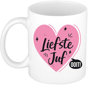 Bellatio Decorations Liefste juf hart cadeau mok/beker wit 300 ml - feest mokken