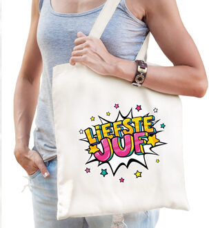 Bellatio Decorations Liefste juf popart katoenen tas wit voor dames