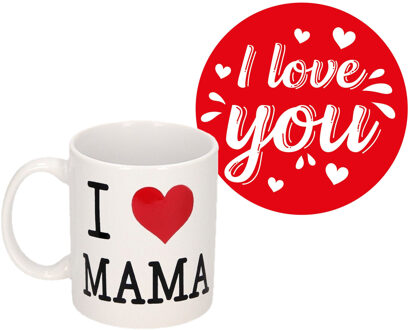 Bellatio Decorations Liefste mama cadeau koffiemok - rood hartje - met I love you onderzetters - moederdag - verjaardag