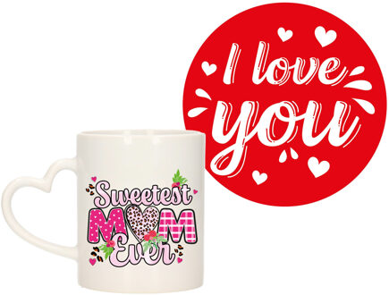 Bellatio Decorations Liefste mama cadeau koffiemok - rood hartje - met I love you onderzetters - moederdag - verjaardag