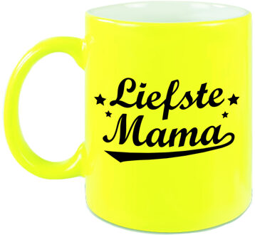 Bellatio Decorations Liefste mama cadeau mok / beker neon geel voor Moederdag 330 ml - feest mokken